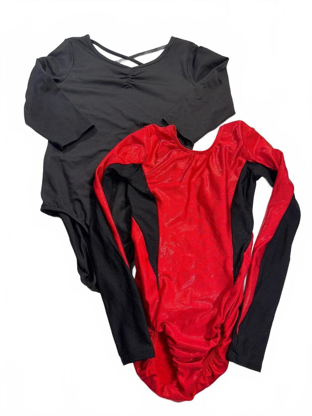 Long Sleeve Leotards Gymnastics Dancewear Red and Black Shimmer & Black Size L